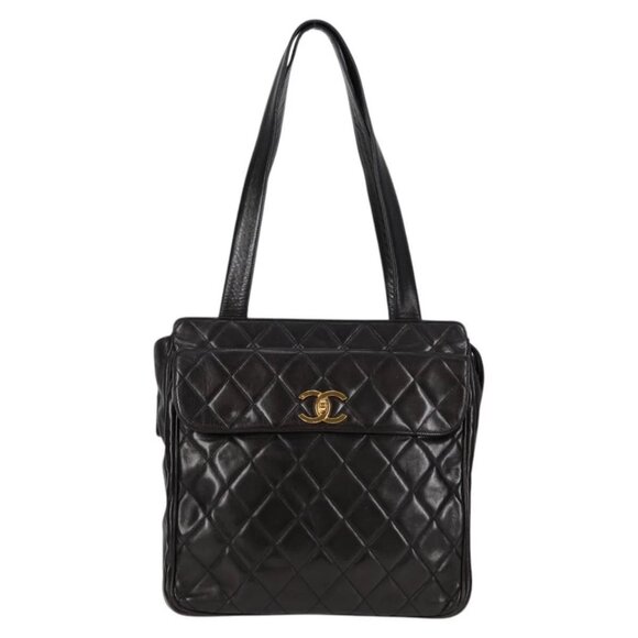 CHANEL Matelasse Tote Bag Lamb Skin Black Gold - Picture 1 of 16